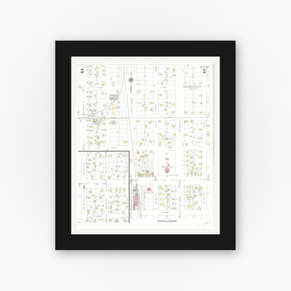 Old map wall art mockup — black gallery frame with white mat — Sanborn Fire Insurance Map from Onawa, Monona County, Iowa (1934), Sheet #0005