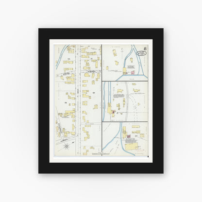 Old map wall art mockup — black gallery frame with white mat — Sanborn Fire Insurance Map from Athol, Worcester County, Massachusetts (1892), Sheet #0008
