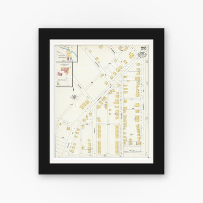 Old map wall art mockup — black gallery frame with white mat — Sanborn Fire Insurance Map from Butler, Butler County, Pennsylvania (1906), Sheet #0022