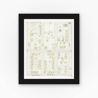 Old map wall art mockup — black gallery frame with white mat — Sanborn Fire Insurance Map from Olean, Cattaraugus County, New York (1898), Sheet #0011