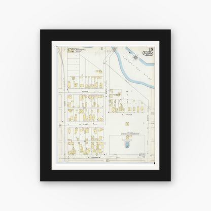 Old map wall art mockup — black gallery frame with white mat — Sanborn Fire Insurance Map from Alpena, Alpena County, Michigan (1895), Sheet #0015