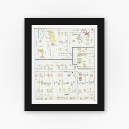 Old map wall art mockup — black gallery frame with white mat — Sanborn Fire Insurance Map from Bushnell, Mcdonough County, Illinois (1906), Sheet #0005