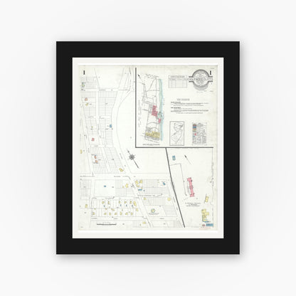 Old map wall art mockup — black gallery frame with white mat — Sanborn Fire Insurance Map from Englewood Cliffs, Bergen County, New Jersey (1943) - Complete Map Set