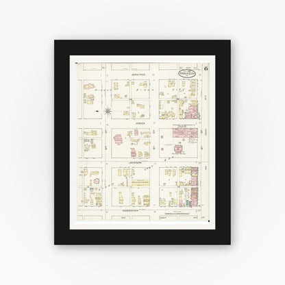 Old map wall art mockup — black gallery frame with white mat — Sanborn Fire Insurance Map from Sioux City, Woodbury County, Iowa (1886), Sheet #0006