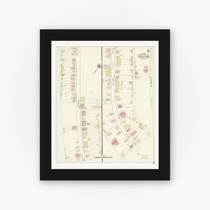 Old map wall art mockup — black gallery frame with white mat — Sanborn Fire Insurance Map from Dallastown, York County, Pennsylvania (1913), Sheet #0002