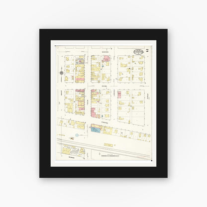 Old map wall art mockup — black gallery frame with white mat — Sanborn Fire Insurance Map from Scranton, Greene County, Iowa (1915), Sheet #0002