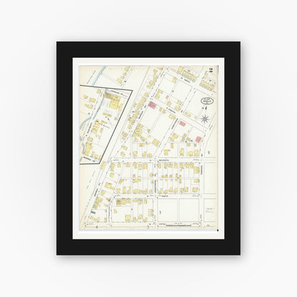 Old map wall art mockup — black gallery frame with white mat — Sanborn Fire Insurance Map from Apollo, Armstrong County, Pennsylvania (1909), Sheet #0002