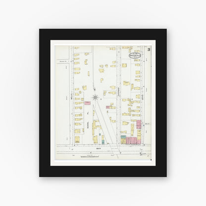 Old map wall art mockup — black gallery frame with white mat — Sanborn Fire Insurance Map from Greenfield, Franklin County, Massachusetts (1892), Sheet #0003