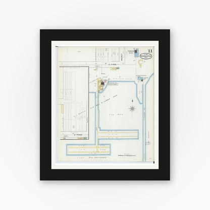 Old map wall art mockup — black gallery frame with white mat — Sanborn Fire Insurance Map from Marquette, Marquette County, Michigan (1892), Sheet #0011