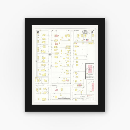 Old map wall art mockup — black gallery frame with white mat — Sanborn Fire Insurance Map from Iowa City, Johnson County, Iowa (1926), Sheet #0017