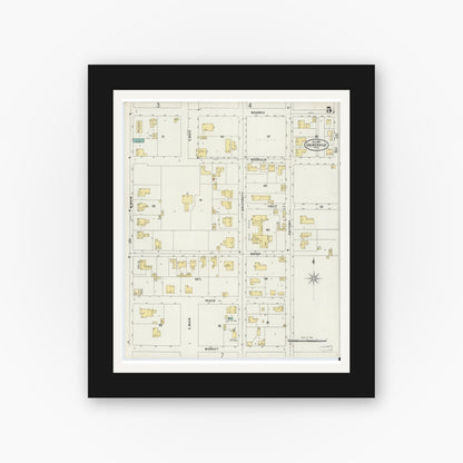 Old map wall art mockup — black gallery frame with white mat — Sanborn Fire Insurance Map from Gainesville, Alachua County, Florida (1897), Sheet #0005