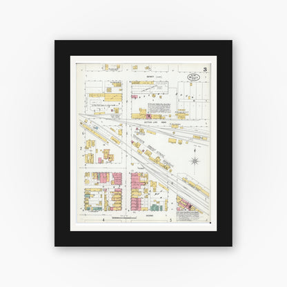 Old map wall art mockup — black gallery frame with white mat — Sanborn Fire Insurance Map from Wells, Faribault County, Minnesota (1900), Sheet #0003