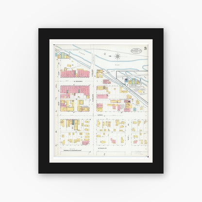 Old map wall art mockup — black gallery frame with white mat — Sanborn Fire Insurance Map from Rochester, Olmsted County, Minnesota (1904), Sheet #0003