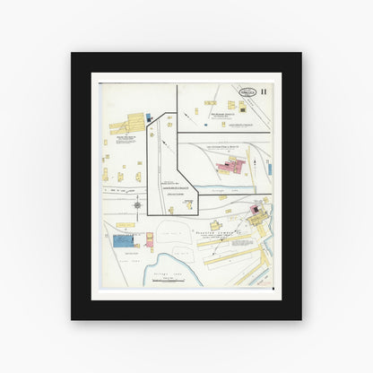 Old map wall art mockup — black gallery frame with white mat — Sanborn Fire Insurance Map from Hancock, Houghton County, Michigan (1917), Sheet #0011