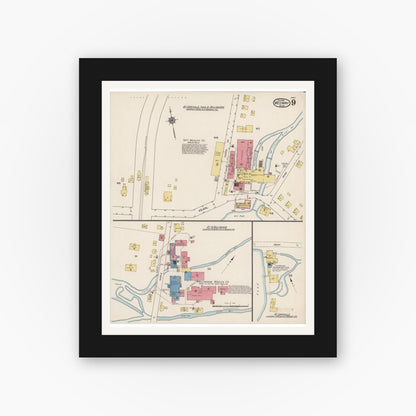 Old map wall art mockup — black gallery frame with white mat — Sanborn Fire Insurance Map from Medway, Norfolk County, Massachusetts (1922), Sheet #0009