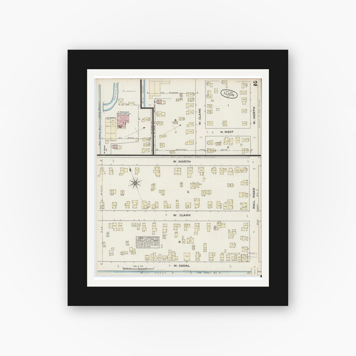 Old map wall art mockup — black gallery frame with white mat — Sanborn Fire Insurance Map from Ilion, Herkimer County, New York (1884) - Complete Map Set