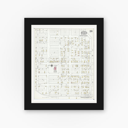 Old map wall art mockup — black gallery frame with white mat — Sanborn Fire Insurance Map from Brainerd, Crow Wing County, Minnesota (1917), Sheet #0020