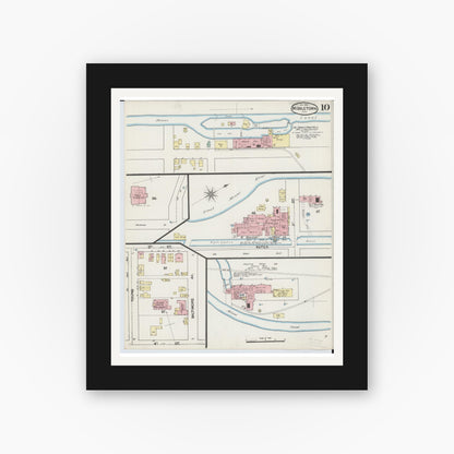 Old map wall art mockup — black gallery frame with white mat — Sanborn Fire Insurance Map from Middletown, Butler County, Ohio (1890), Sheet #0010