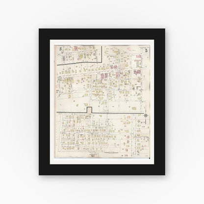 Old map wall art mockup — black gallery frame with white mat — Sanborn Fire Insurance Map from Henderson, Rusk County, Texas (1949), Sheet #0005