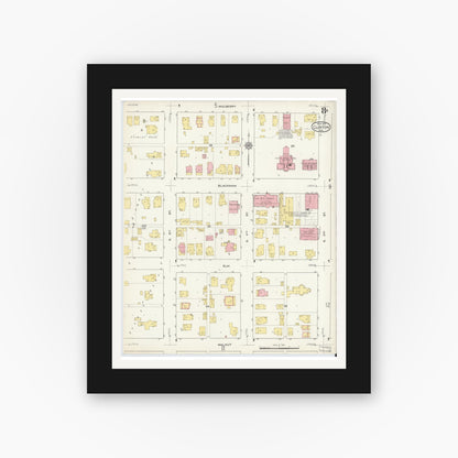 Old map wall art mockup — black gallery frame with white mat — Sanborn Fire Insurance Map from Clinton, Vermillion County, Indiana (1915), Sheet #0008