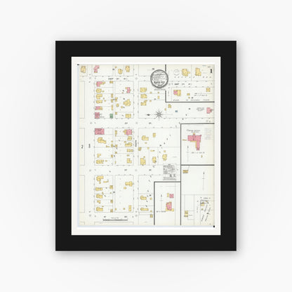Old map wall art mockup — black gallery frame with white mat — Sanborn Fire Insurance Map from Platte City, Platte County, Missouri (1900), Sheet #0001
