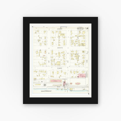 Old map wall art mockup — black gallery frame with white mat — Sanborn Fire Insurance Map from Waterloo, Black Hawk County, Iowa (1897), Sheet #0006