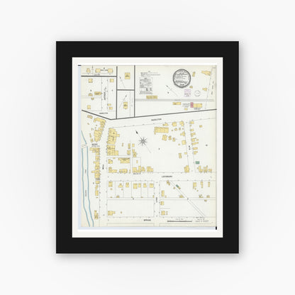 Old map wall art mockup — black gallery frame with white mat — Sanborn Fire Insurance Map from Sherrodsville, Carroll County, Ohio (1901), Sheet #0001