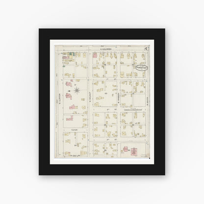 Old map wall art mockup — black gallery frame with white mat — Sanborn Fire Insurance Map from Frankfort, Clinton County, Indiana (1887), Sheet #0004