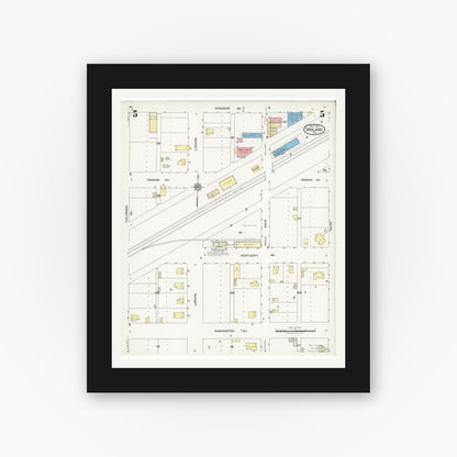 Old map wall art mockup — black gallery frame with white mat — Sanborn Fire Insurance Map from Midland, Midland County, Texas (1925), Sheet #0005