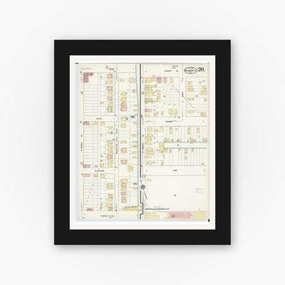 Old map wall art mockup — black gallery frame with white mat — Sanborn Fire Insurance Map from Wyandotte, Wayne County, Michigan (1912), Sheet #0020