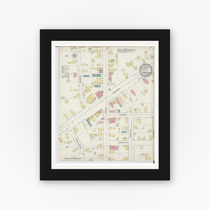 Old map wall art mockup — black gallery frame with white mat — Sanborn Fire Insurance Map from Birmingham, Oakland County, Michigan (1893), Sheet #0001