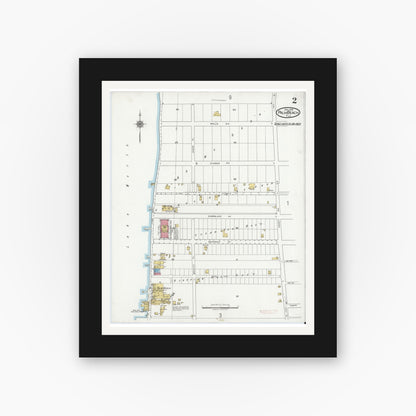 Old map wall art mockup — black gallery frame with white mat — Sanborn Fire Insurance Map from Palm Beach, Palm Beach County, Florida (1919), Sheet #0002