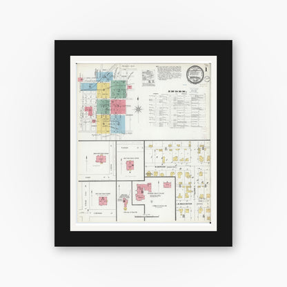 Old map wall art mockup — black gallery frame with white mat — Sanborn Fire Insurance Map from Marshall, Saline County, Missouri (1900), Sheet #0001