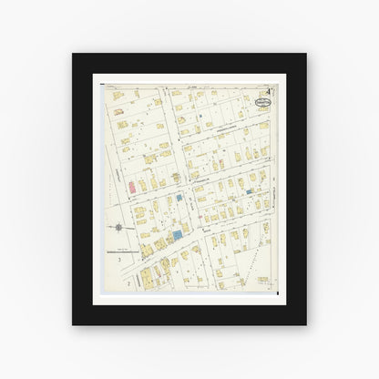 Old map wall art mockup — black gallery frame with white mat — Sanborn Fire Insurance Map from Swanton, Fulton County, Ohio (1913), Sheet #0004
