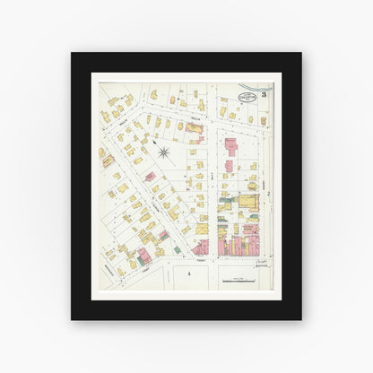 Old map wall art mockup — black gallery frame with white mat — Sanborn Fire Insurance Map from Edgerton, Rock County, Wisconsin (1904), Sheet #0003
