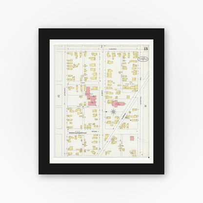 Old map wall art mockup — black gallery frame with white mat — Sanborn Fire Insurance Map from Titusville, Crawford County, Pennsylvania (1898), Sheet #0013