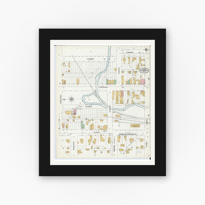 Old map wall art mockup — black gallery frame with white mat — Sanborn Fire Insurance Map from Big Rapids, Mecosta County, Michigan (1899), Sheet #0006