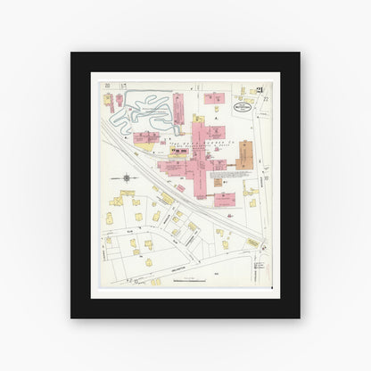 Old map wall art mockup — black gallery frame with white mat — Sanborn Fire Insurance Map from Watertown, Middlesex County, Massachusetts (1911), Sheet #0021