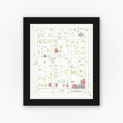 Old map wall art mockup — black gallery frame with white mat — Sanborn Fire Insurance Map from Waukon, Allamakee County, Iowa (1920), Sheet #0004