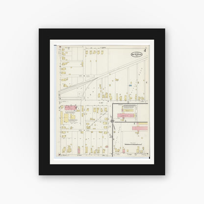 Old map wall art mockup — black gallery frame with white mat — Sanborn Fire Insurance Map from New Philadelphia, Tuscarawas County, Ohio (1914), Sheet #0004