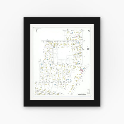 Old map wall art mockup — black gallery frame with white mat — Sanborn Fire Insurance Map from Willoughby, Lake County, Ohio (1952), Sheet #0006