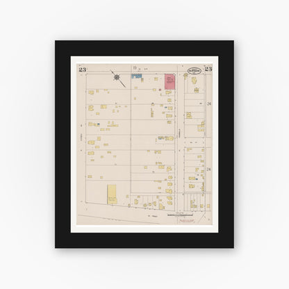 Old map wall art mockup — black gallery frame with white mat — Sanborn Fire Insurance Map from Burbank, Los Angeles County, California (1923), Sheet #0023