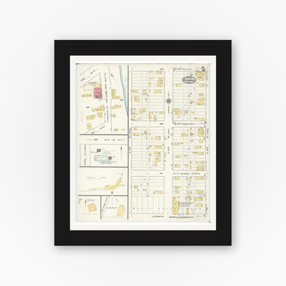 Old map wall art mockup — black gallery frame with white mat — Sanborn Fire Insurance Map from Escanaba, Delta County, Michigan (1921), Sheet #0005