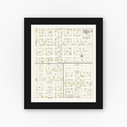 Old map wall art mockup — black gallery frame with white mat — Sanborn Fire Insurance Map from Giddings, Lee County, Texas (1921), Sheet #0005