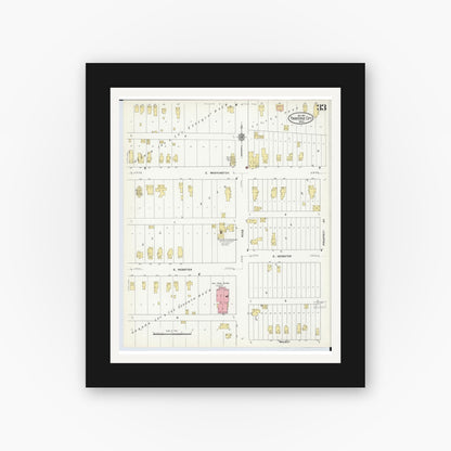 Old map wall art mockup — black gallery frame with white mat — Sanborn Fire Insurance Map from Traverse City, Grand Traverse County, Michigan (1910), Sheet #0033