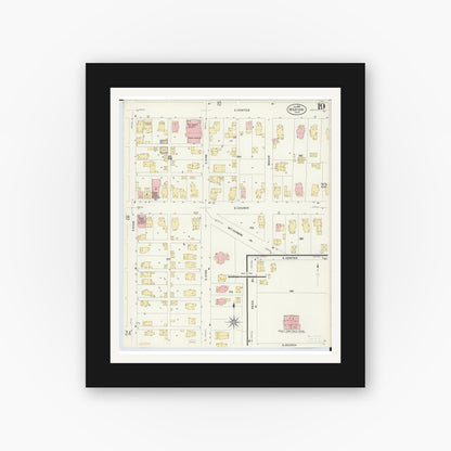 Old map wall art mockup — black gallery frame with white mat — Sanborn Fire Insurance Map from Marion, Marion County, Ohio (1908), Sheet #0019