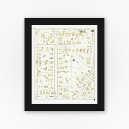 Old map wall art mockup — black gallery frame with white mat — Sanborn Fire Insurance Map from Painesville, Lake County, Ohio (1911), Sheet #0012