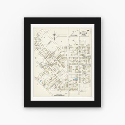 Old map wall art mockup — black gallery frame with white mat — Sanborn Fire Insurance Map from Millville, Cumberland County, New Jersey (1915), Sheet #0009