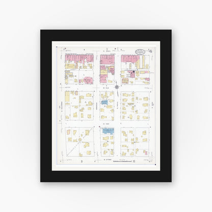 Old map wall art mockup — black gallery frame with white mat — Sanborn Fire Insurance Map from Sycamore, De Kalb County, Illinois (1912), Sheet #0006