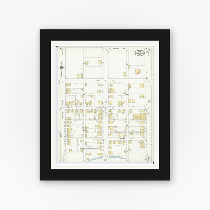 Old map wall art mockup — black gallery frame with white mat — Sanborn Fire Insurance Map from Cambridge, Guernsey County, Ohio (1909), Sheet #0004